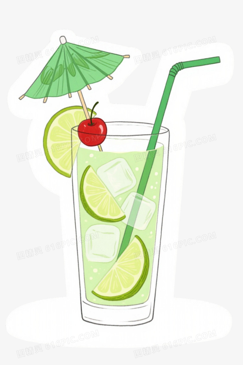 绿色鸡尾酒手绘元素