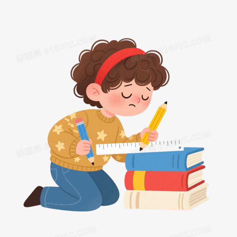 卷发男孩卡通手绘元素