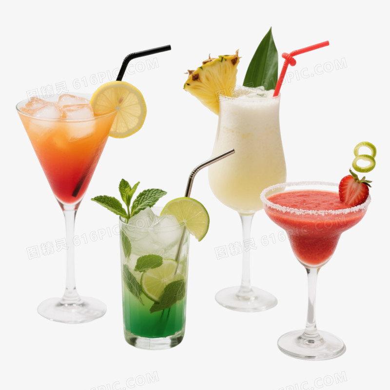 四款热带鸡尾酒产品实物元素