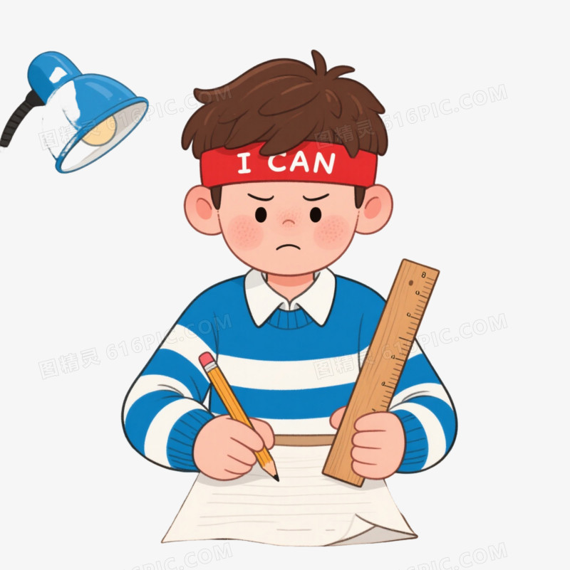 红头带男孩卡通手绘元素