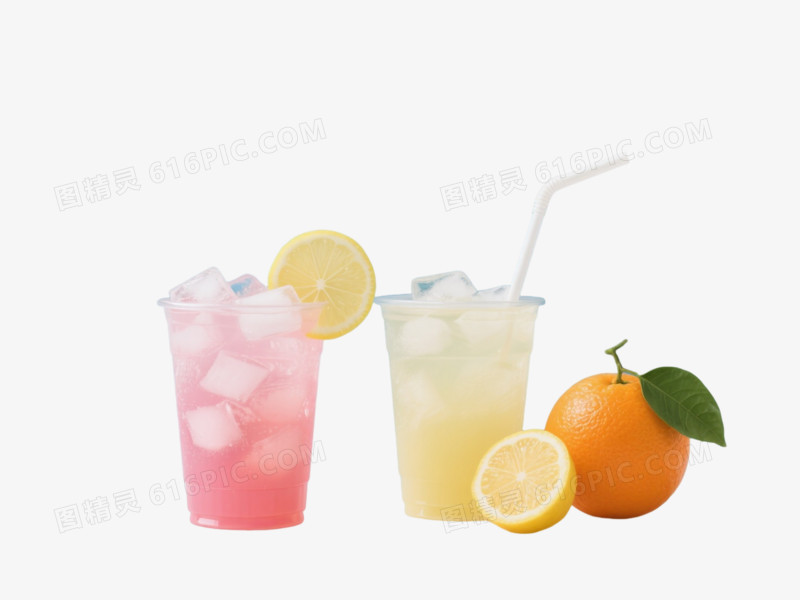 粉黄冰饮配水果漂浮元素