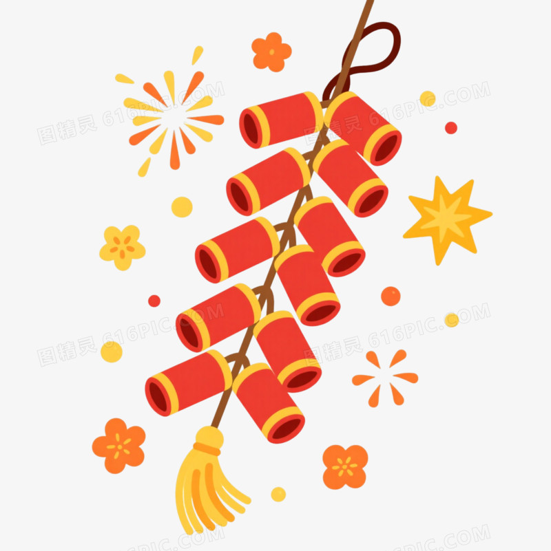 红色鞭炮扁平插画节日元素