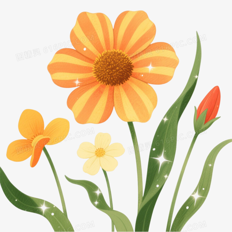 橙黄条纹花朵水彩手绘元素
