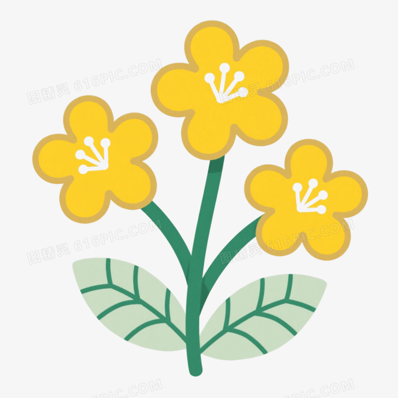 明黄五瓣花扁平插画元素