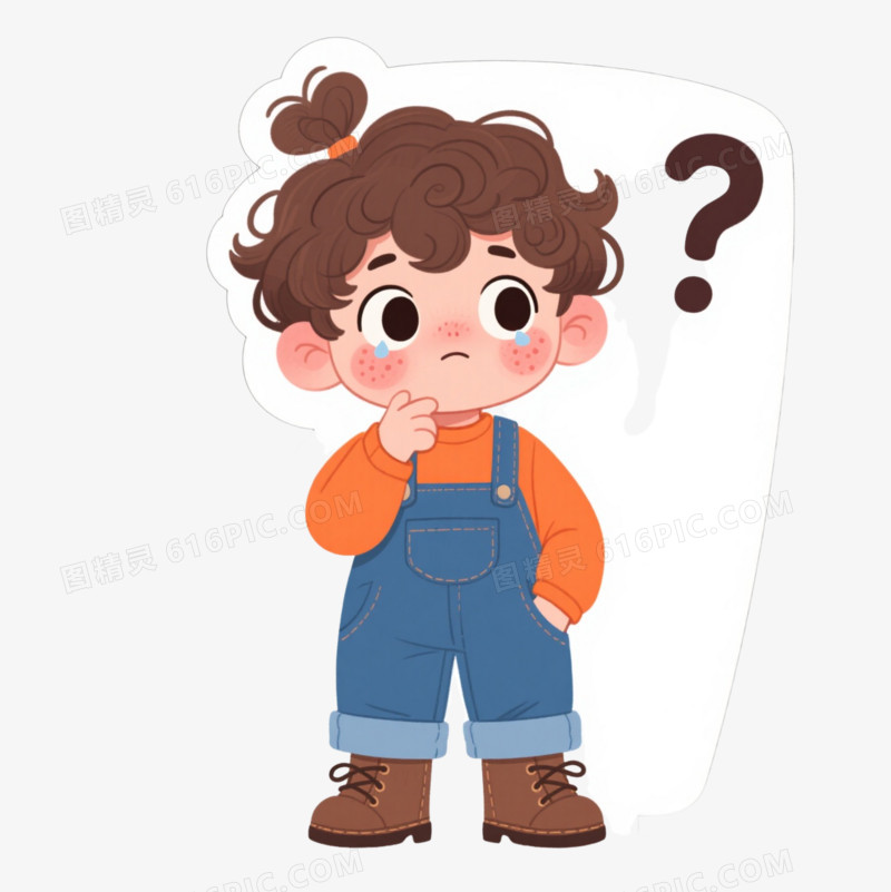 卷发男孩Q版卡通手绘元素