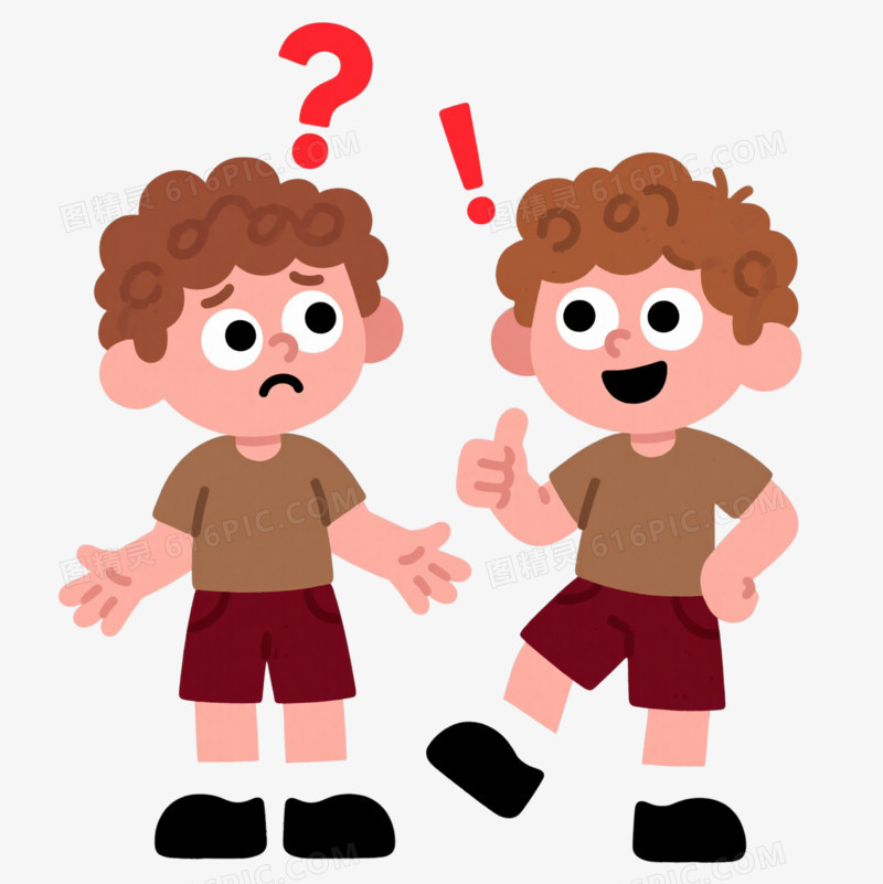 卷发男孩困惑与点赞卡通手绘元素