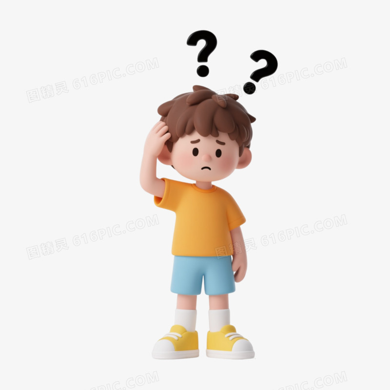 困惑男孩卡通手绘元素