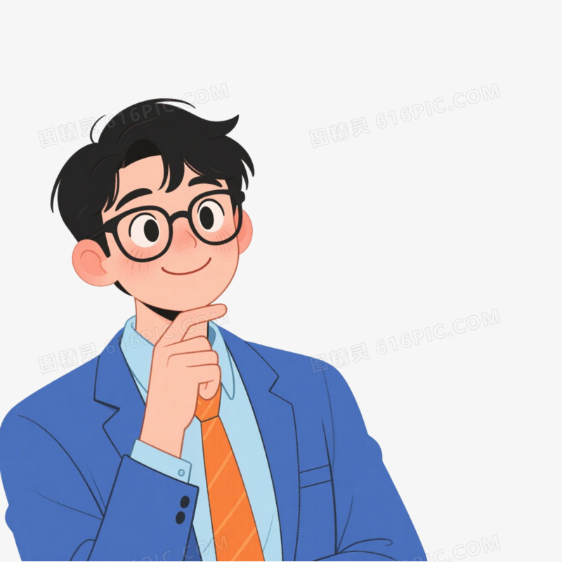 手绘风格商务青年思考漂浮元素