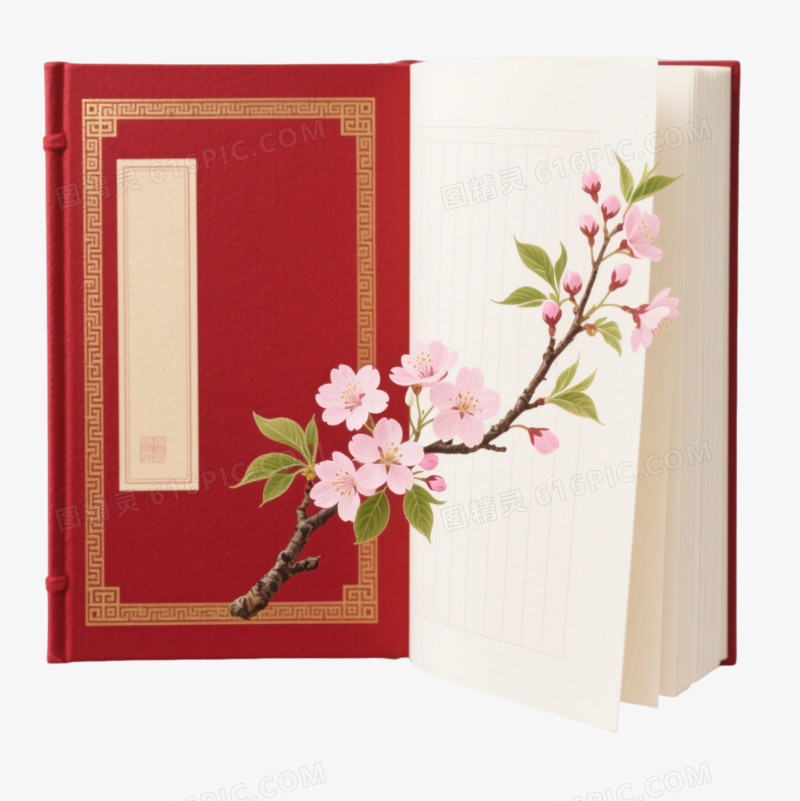 红金古籍樱花装饰图案