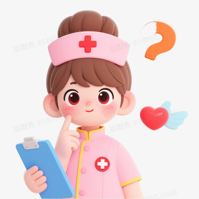 粉色护士Q版插画漂浮元素