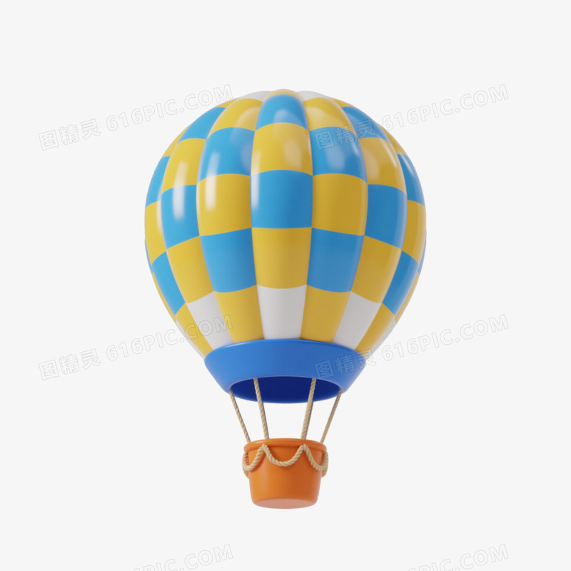 黄白蓝菱形热气球漂浮元素