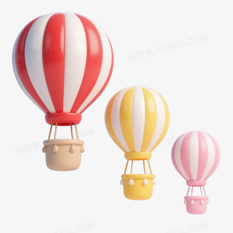 三色条纹热气球卡通手绘元素