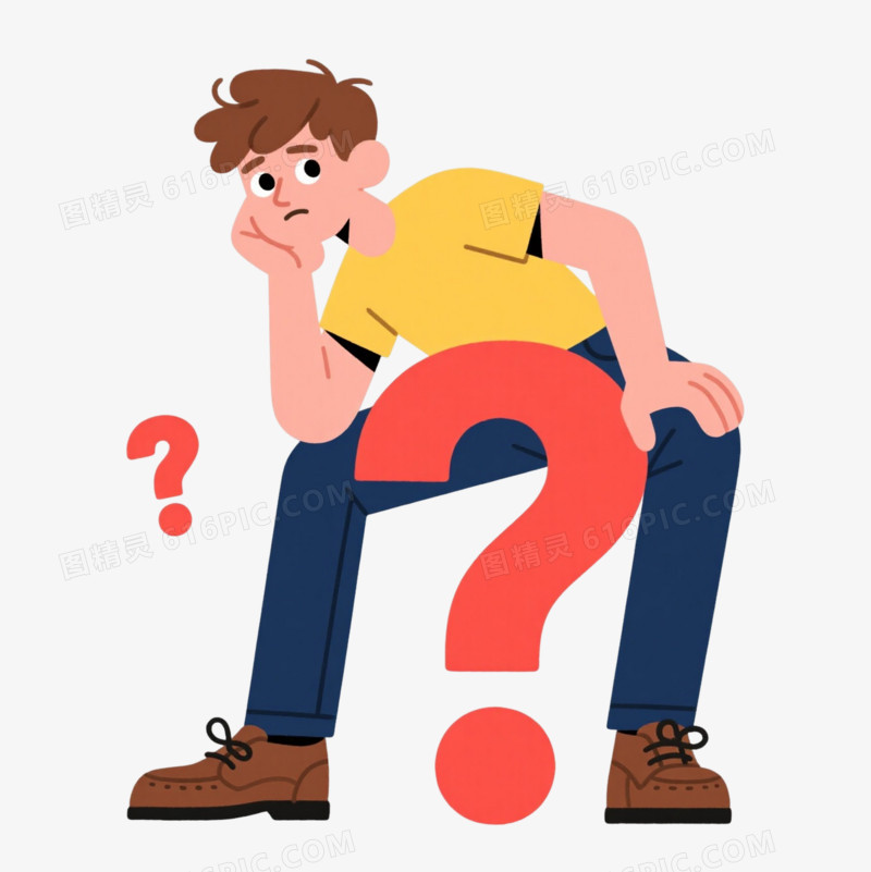 思考男性扁平插画漂浮元素