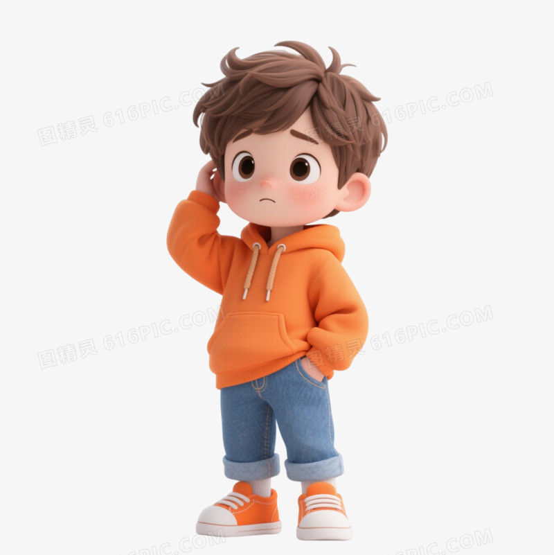 困惑男孩Q版卡通手绘元素