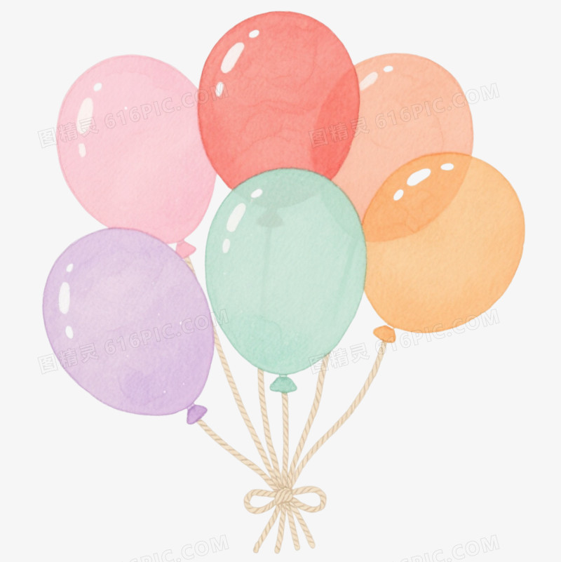 六色气球水彩手绘元素