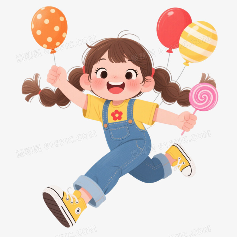棕色双马尾女孩卡通手绘元素