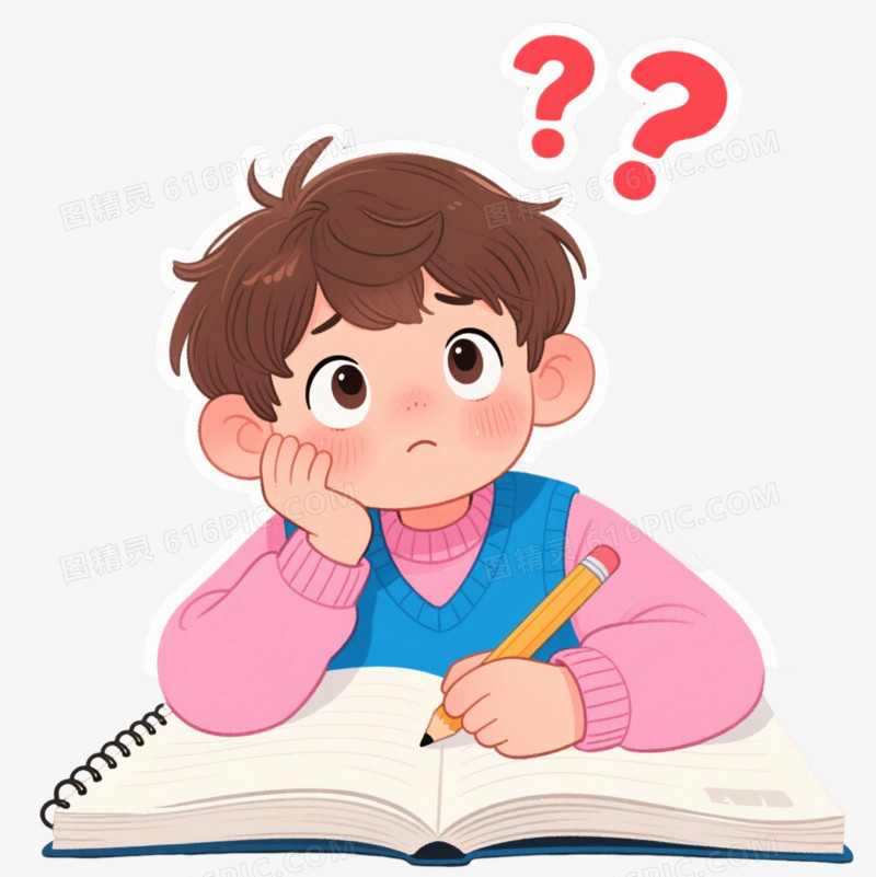 困惑男孩插画风格漂浮元素