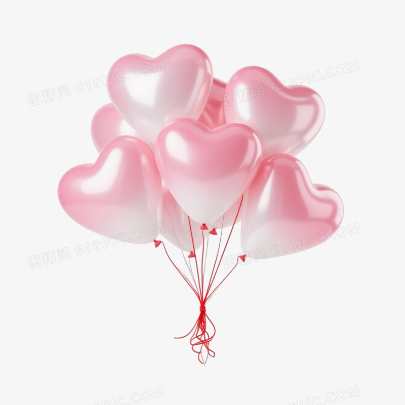 粉白渐变心形气球漂浮元素
