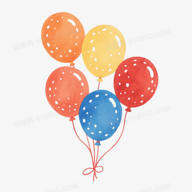 水彩四色气球漂浮元素
