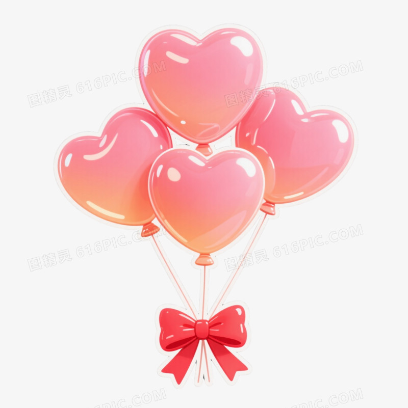 粉橙渐变心形气球卡通手绘元素