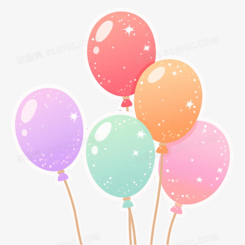 六色闪粉气球卡通手绘元素