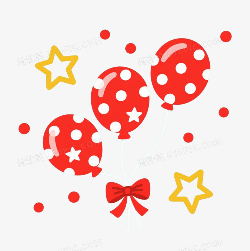 红波点星星气球漂浮元素