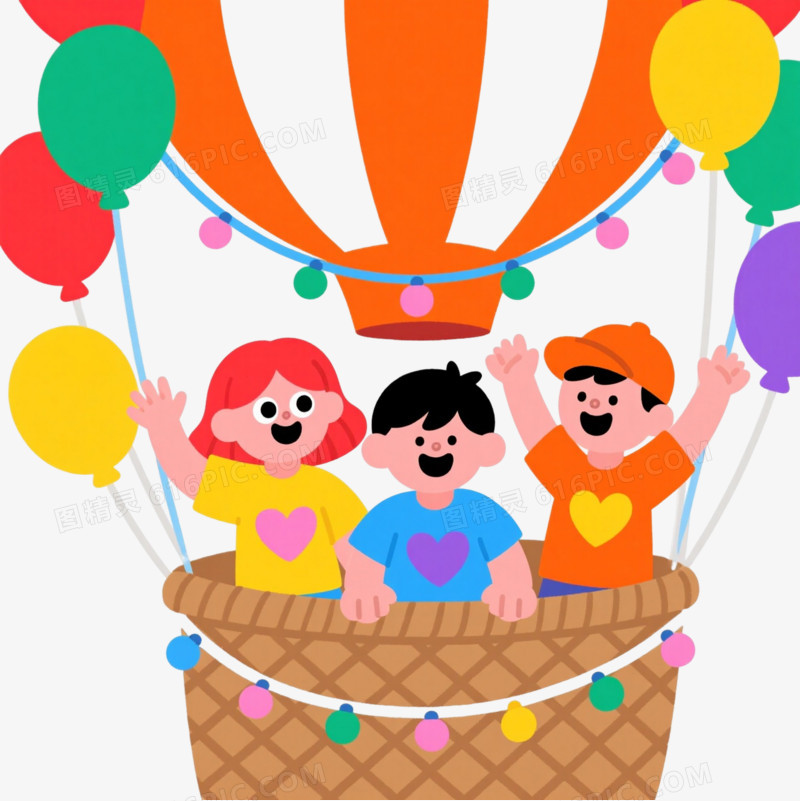 橙白条纹热气球卡通手绘元素