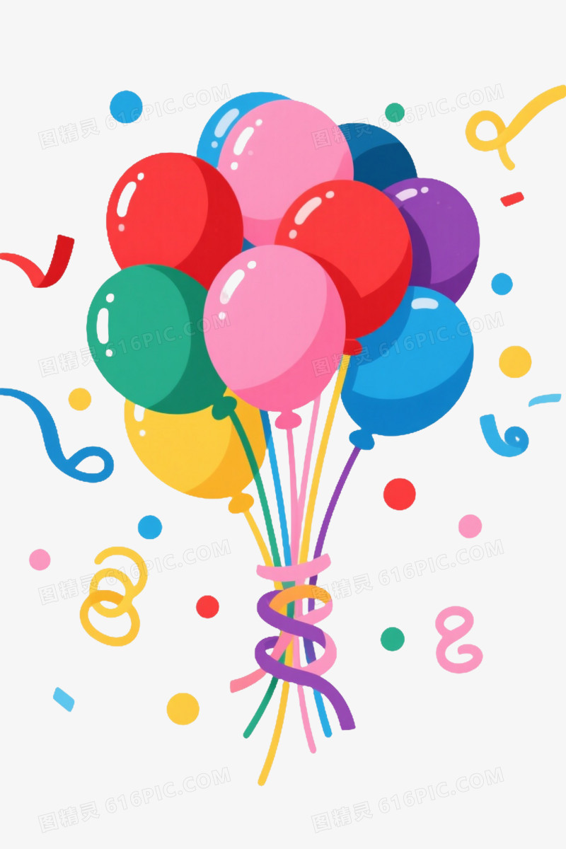 彩色气球扁平插画节日元素