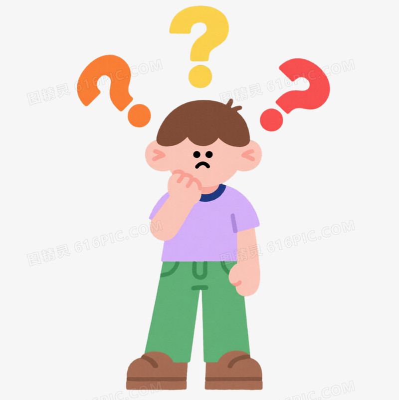 困惑男孩漂浮问号元素
