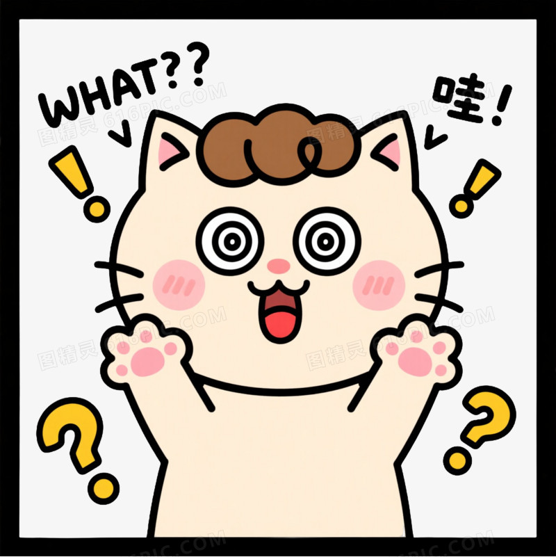 浅米色惊讶小猫漂浮元素