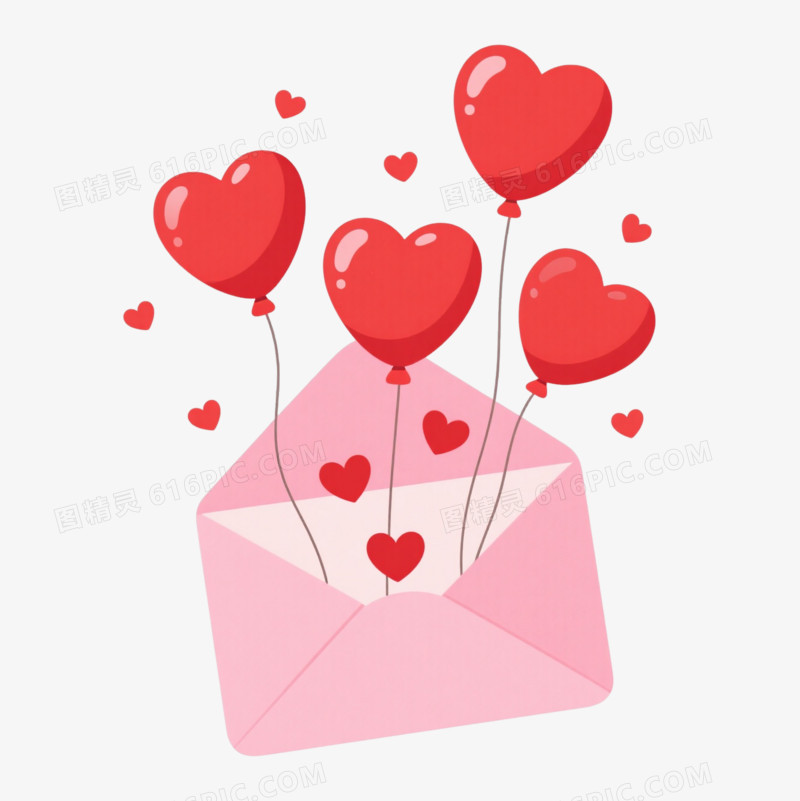 粉色信封红心漂浮元素