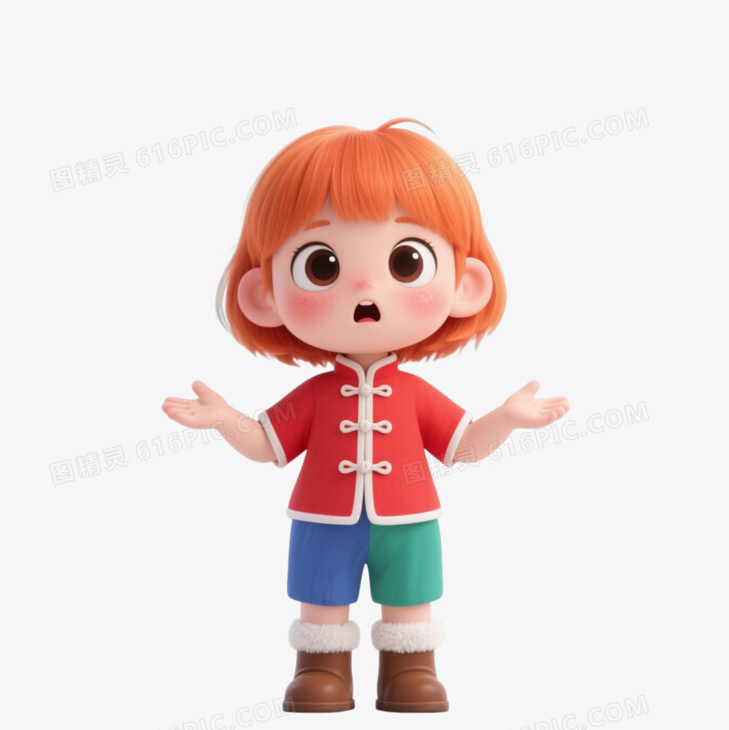 橙发女孩Q版卡通手绘元素