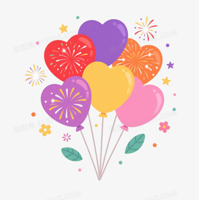 彩色心形气球漂浮元素