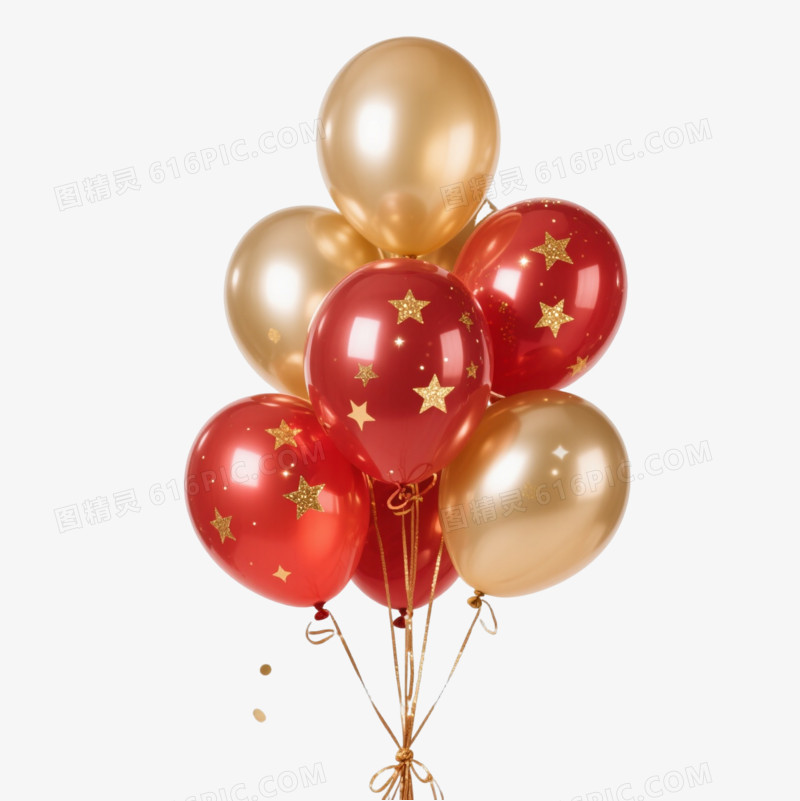 红金气球星芒漂浮元素