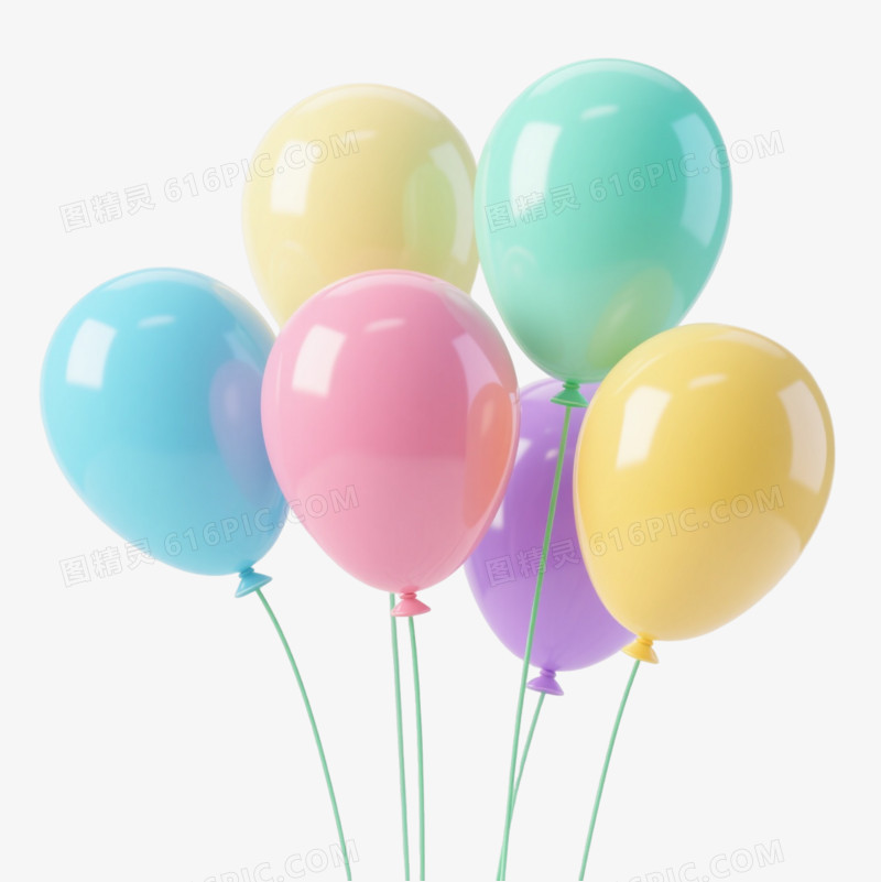 六色亮面气球漂浮元素