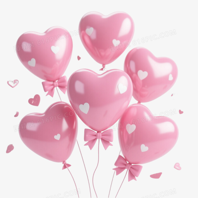 粉色心形气球漂浮元素