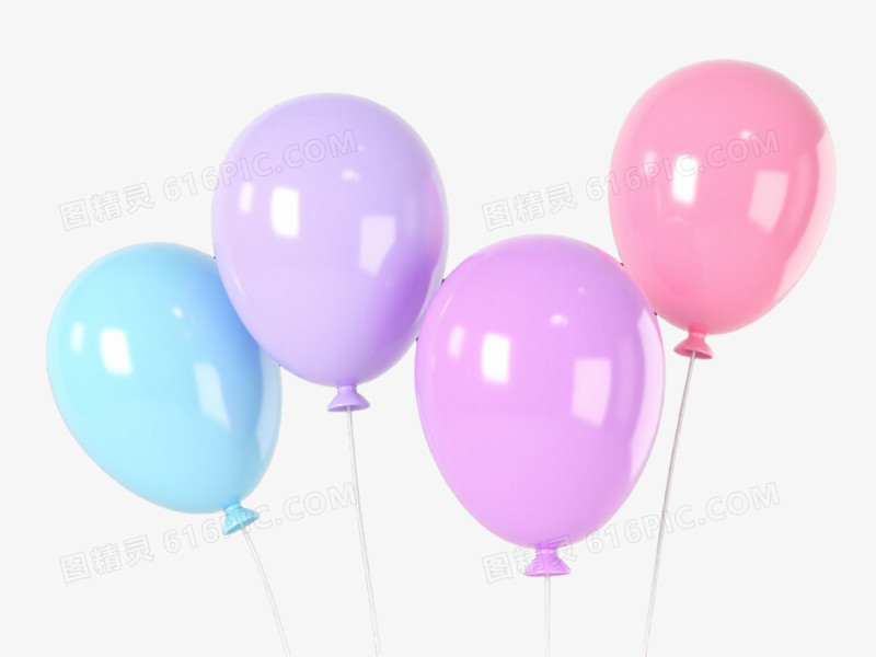 浅蓝紫粉卡通气球漂浮元素