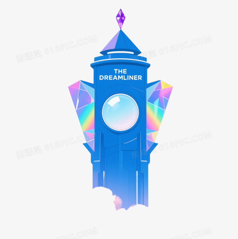 蓝紫赛博高塔漂浮元素