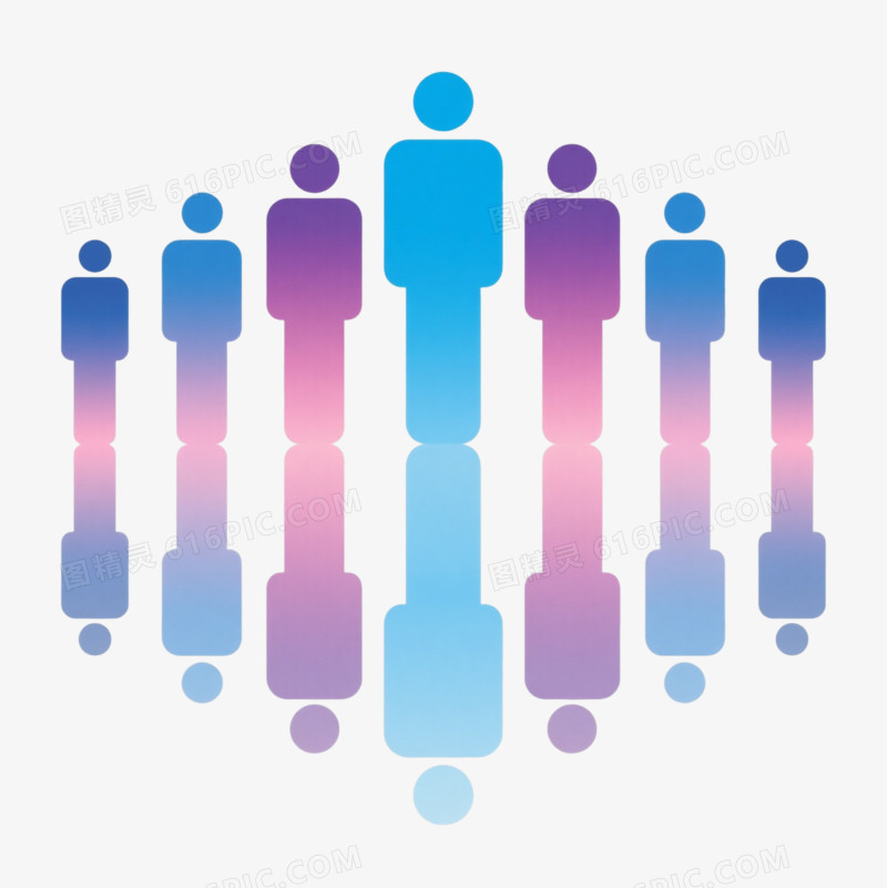 蓝紫粉渐变人形剪影漂浮元素