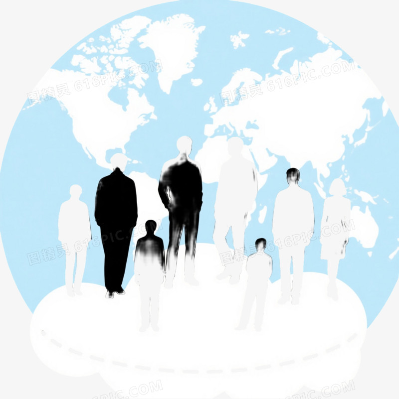 黑白人形剪影漂浮元素