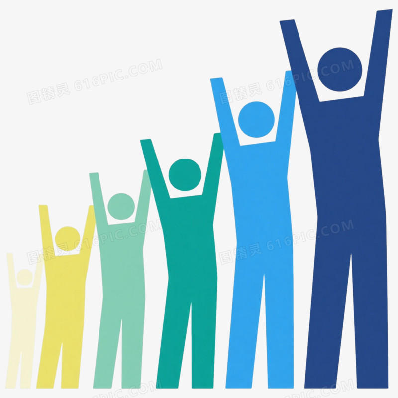 蓝绿渐变人形剪影漂浮元素