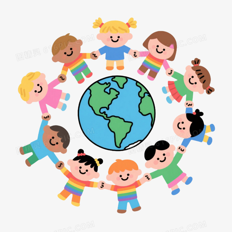彩色儿童围地球卡通手绘元素