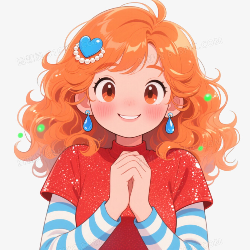 橙发少女插画风格漂浮元素