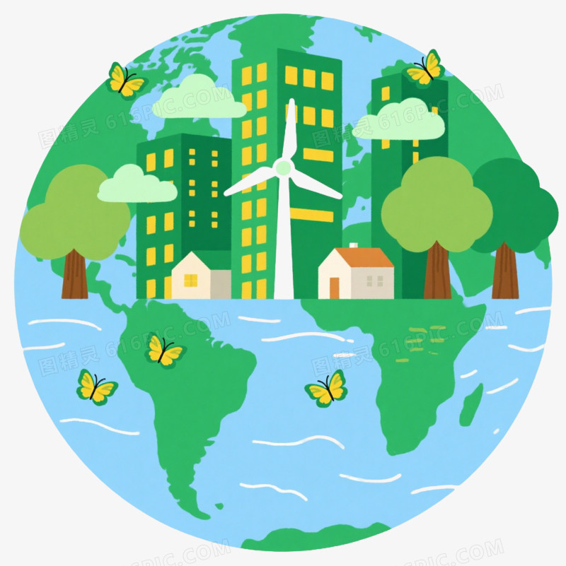 绿色生态城市扁平插画元素