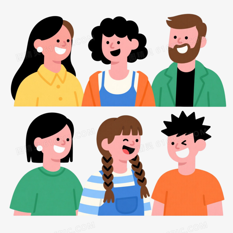 扁平风格九人头像卡通手绘元素