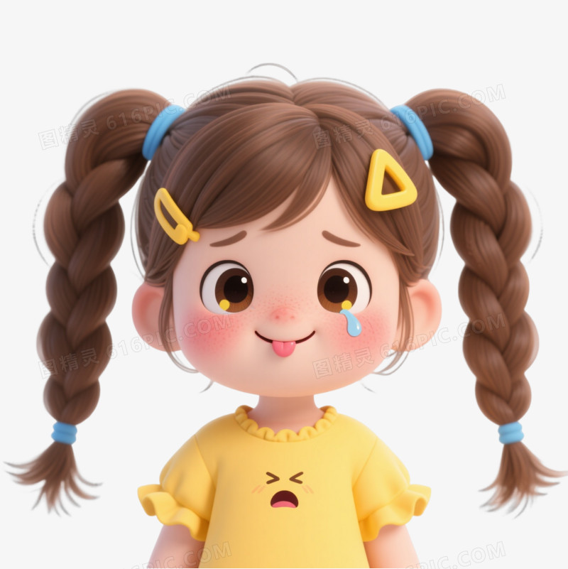 Q版小女孩九表情卡通手绘元素