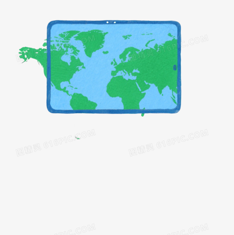 绿手绘世界地图漂浮元素