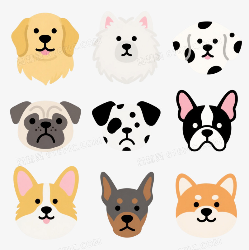 九犬头像扁平插画元素