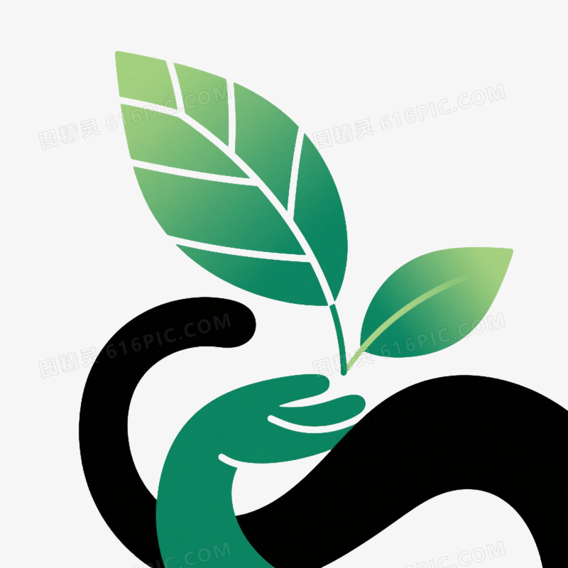 绿色渐变叶片扁平插画元素