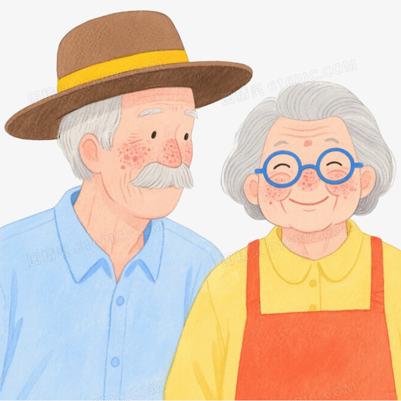 水彩手绘老爷爷老奶奶卡通手绘元素